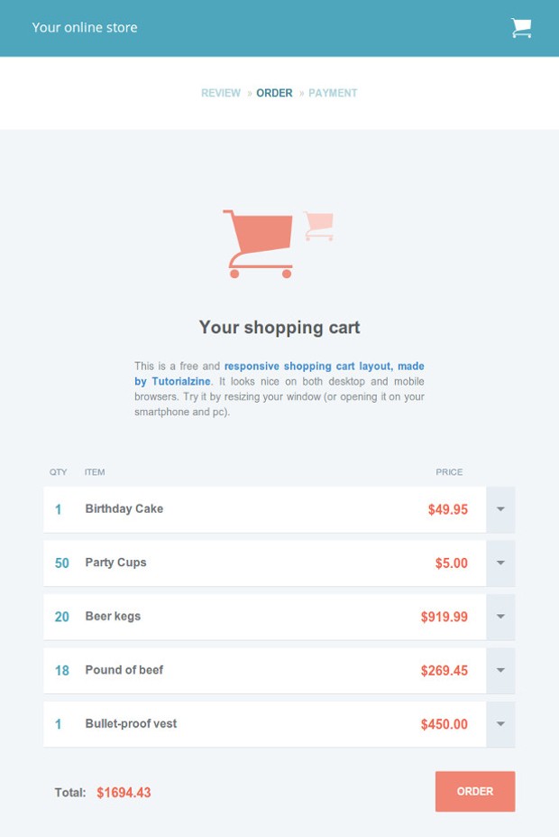 Free Template: Responsive Shopping Cart - Tutorialzine