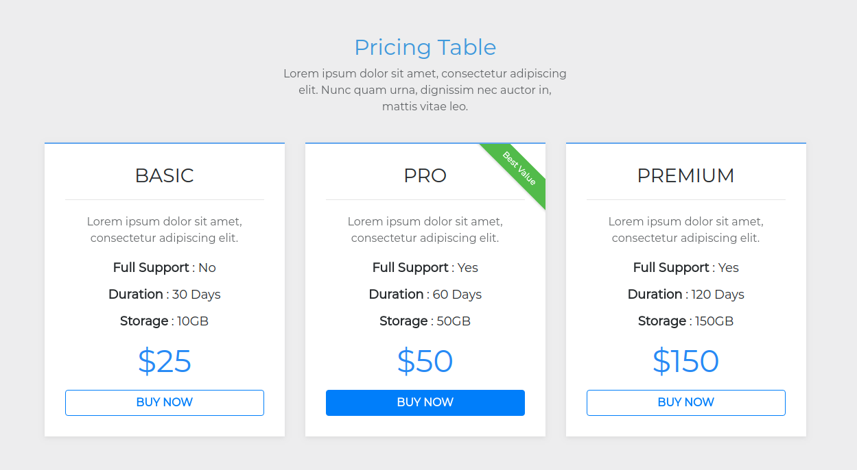 HTML CSS Pricing Table bootstrap download